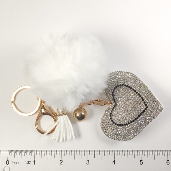 Rhinestone Heart Furry Tassel Keychain - Picture 3 of 6